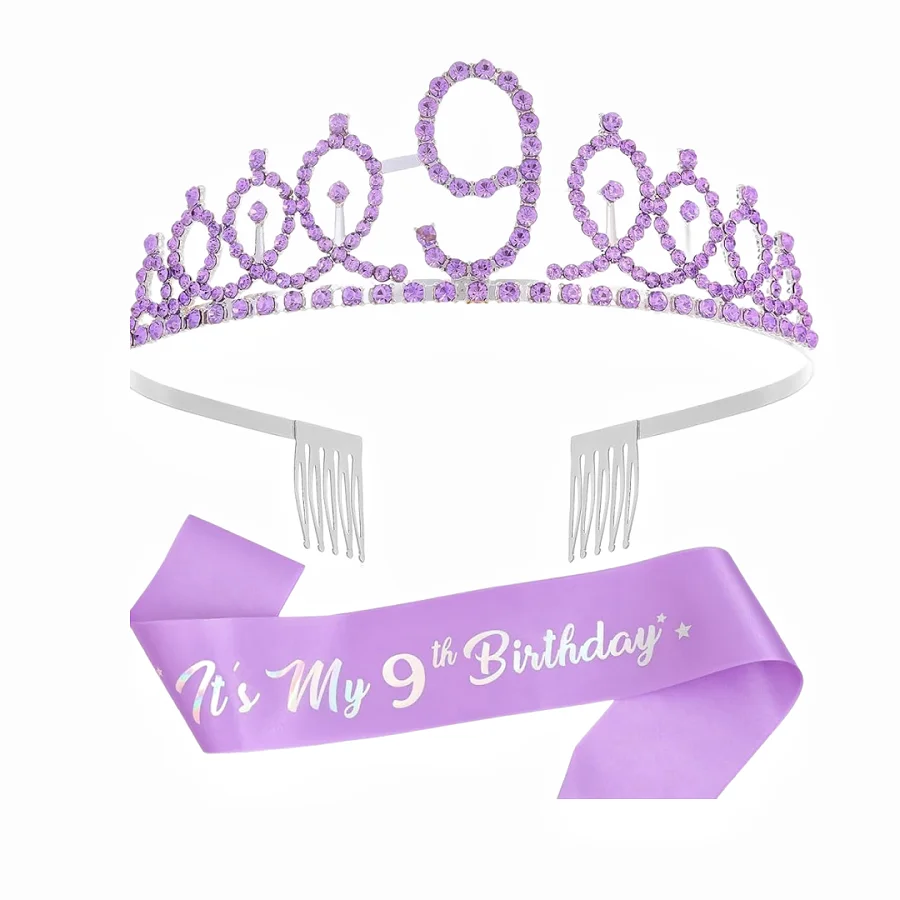 2-teiliges Set Geburtstagskrone und Schärpe für Frauen und Mädchen, 3. 4. 5. 6. 7. 8. 9. 10. Geburtstag, Party-Dekorationen und Geschenke – Detail 7