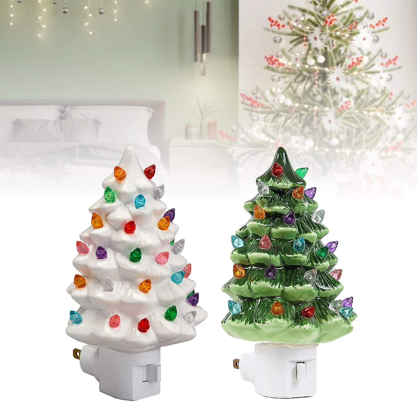 

Xmas Tree Night Light Night Lamp Decorative Exquisite Craftsmanship Versatile Ceramic Xmas Decor for Study Rooms Living Rooms