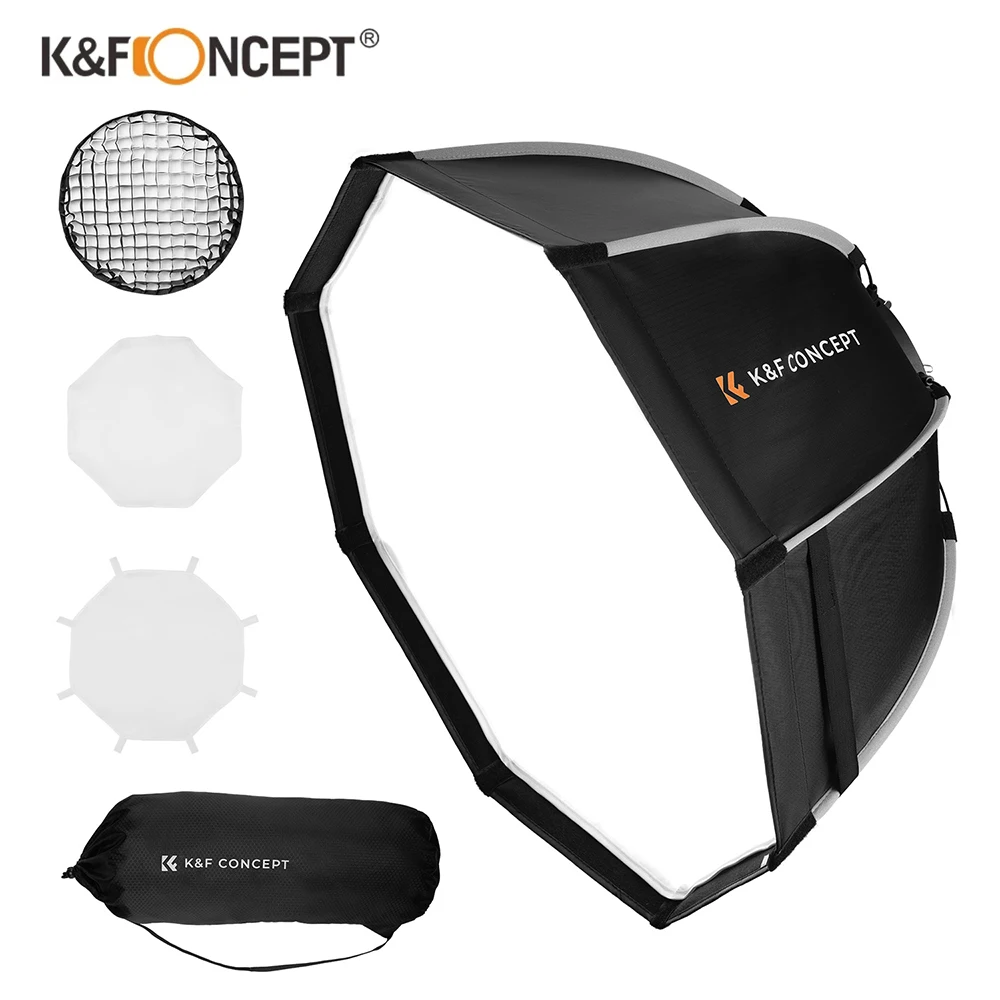 K&F Concept 55/65/90 см софтбокс параболический шестиугольный крепление Bowens с сотовой решеткой, сумка для переноски световых диффузоров