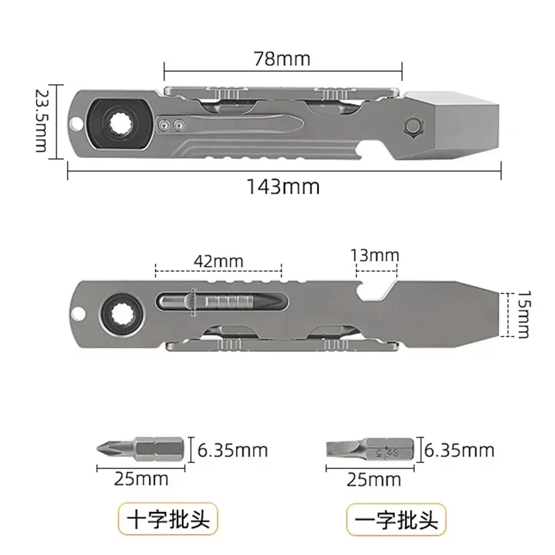 New TC4 Titanium Alloy Multifunctional Tool Quick Ratchet Screwdriver Pry Bar Bottle Opener Nail Extractor Convenient To Carry