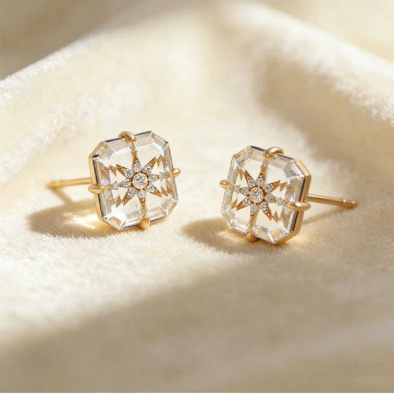 

Женские серьги LAMOON из натурального белого кварца, изысканные блестящие серьги в форме звезды, из стерлингового серебра 925 пробы, позолоченные, изысканные ювелирные изделия, подарок