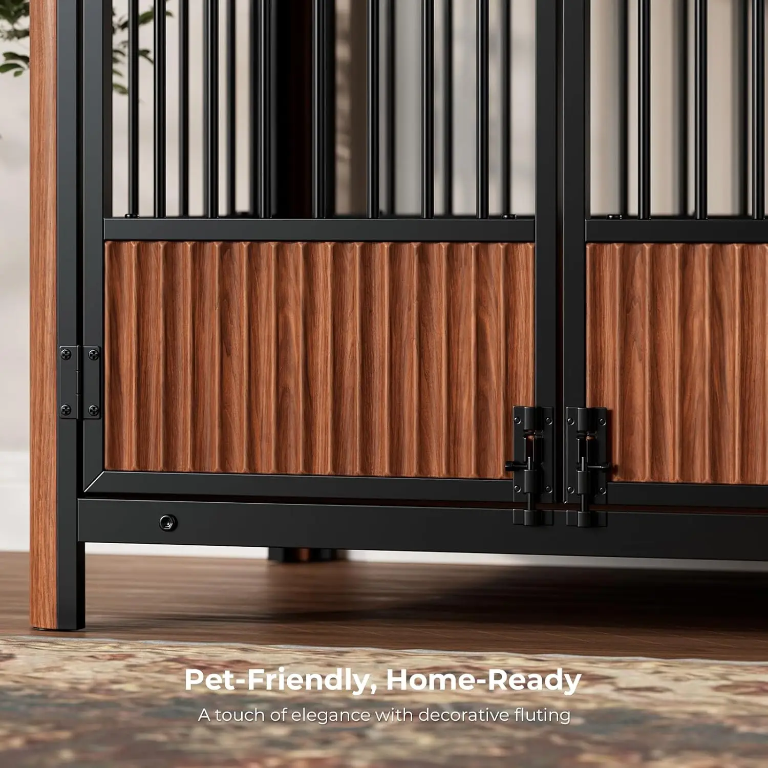 أثاث على شكل صندوق كلب مخدد مقاس 32 بوصة مع 3 أبواب، طاولة نهاية صندوق كلب مزخرفة داخلية حديثة، قفص بيت كلب خشبي للأطفال الصغار