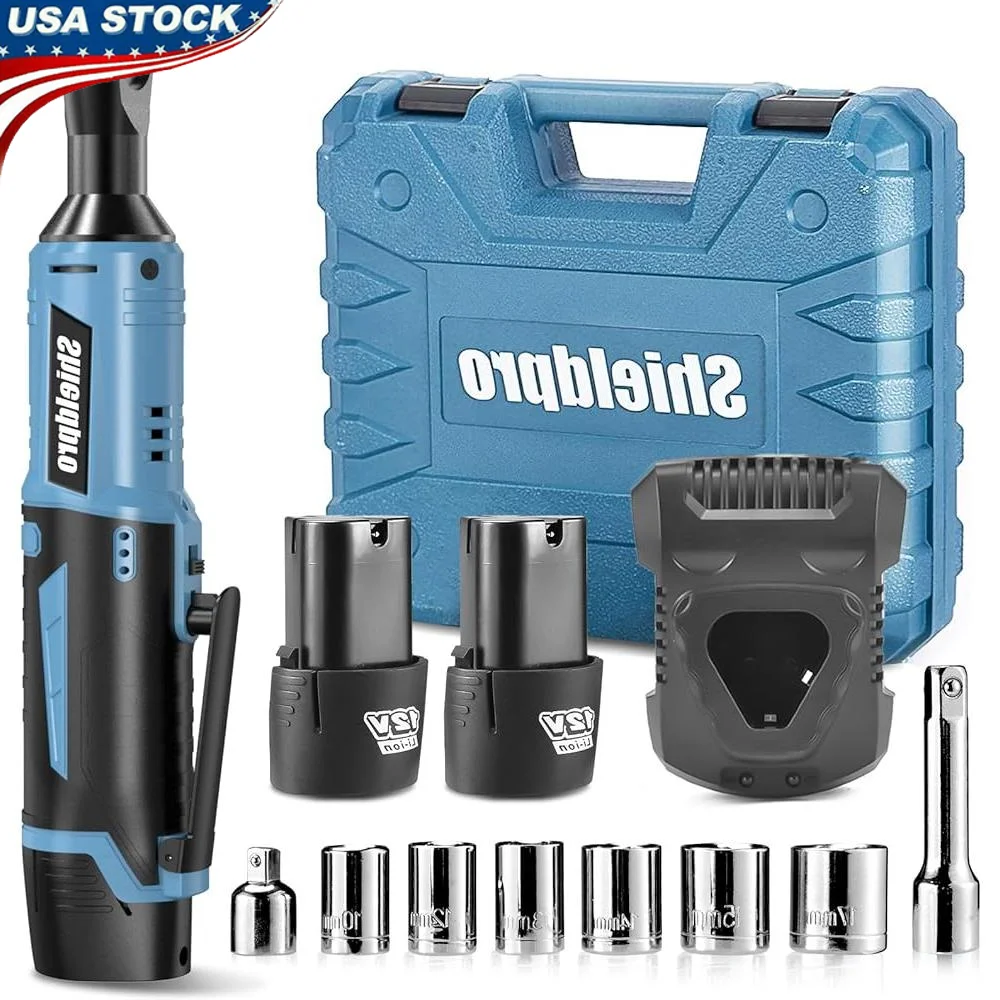 

Cordless Electric Ratchet Wrench Kit 3/8 Power Tool 40Ft-lb Variable Speed Fast Charging Dual Battery Extension Rod Comfort Grip