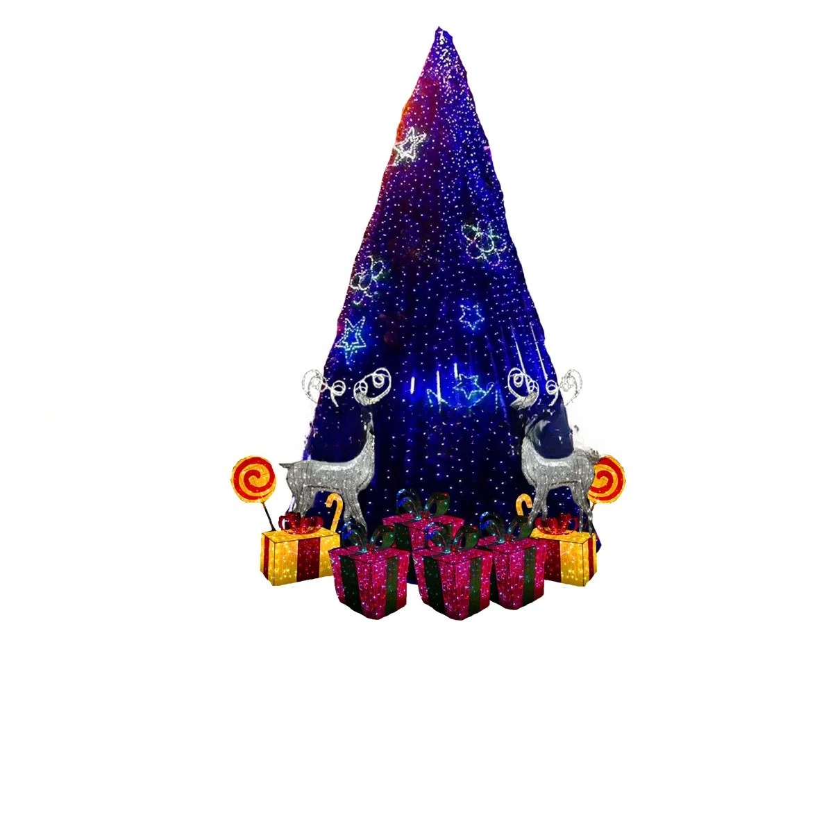 

Рождество, тележка с оленями, тележка с тыквой, рождественская елка, большая, украшение, подарки