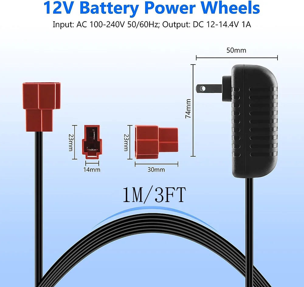 12 Volt Battery Charger for Ride On Toys,12V 1A Kids Electric Car Riding Toy Battery Power Adapter Square Plug SL12-07-02