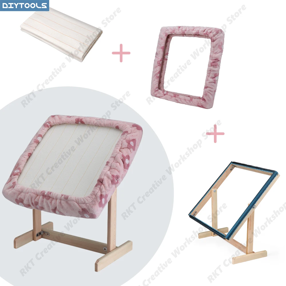 Needle Embroidery Frame Stand with Spiked Strip Tufting Stand With Spiked Flannel Cover Tabletop Rug Hooking Wooden Punch For Fi