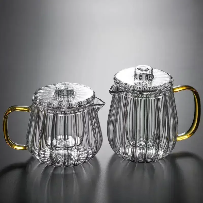 Heat Resistant Glass Teapot Transparent Stripe Chinese Kung Fu Tea Set Ceremony Household High Boron Silicon Teawear Cups