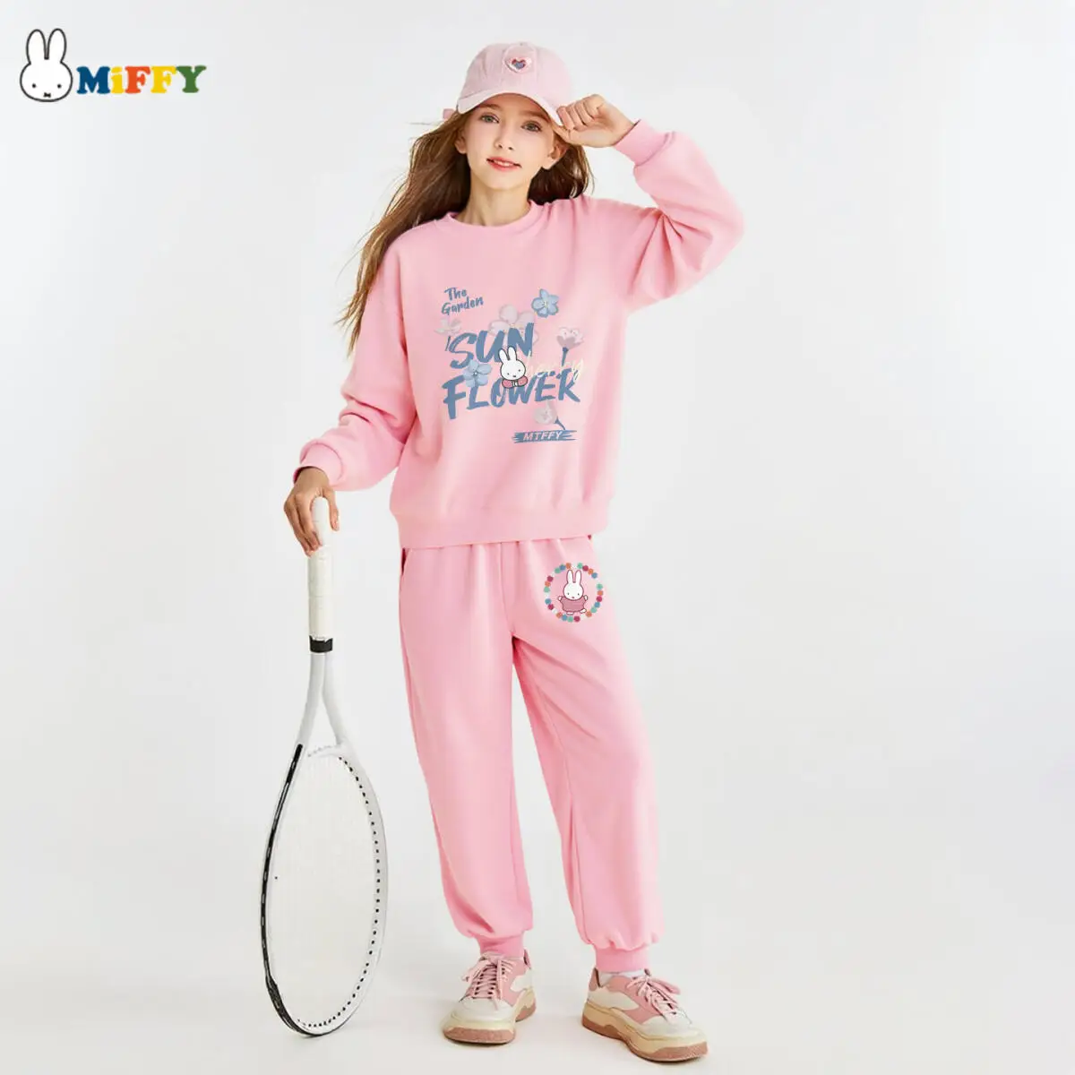 

Miffy Kawaii Girls Autumn Dress Pink Set Cartoon Cute Comfortable Fashion Hoodie and Pants Two Piece Set