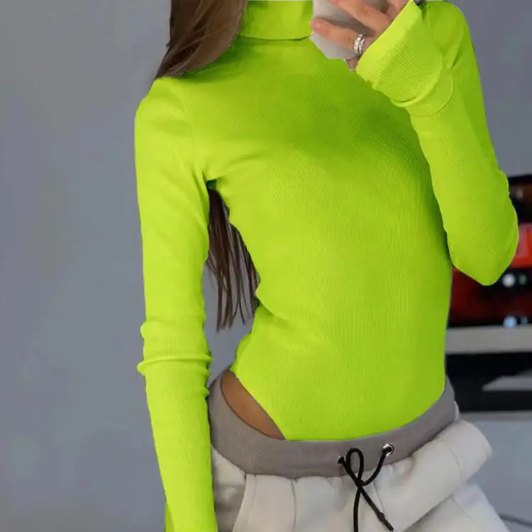 

High Ne Knitted Striped Long Sve T-irt Women's under irt Comfortable Breathable Faionable mid Waist Long Pants