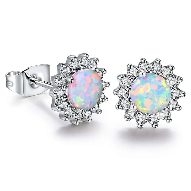 

Apexelle Elegant Jewelry Copper Earring For Women Round Opal Inlaid Stud Earrings Fashion Charm Jewelry