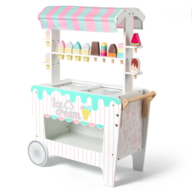 

Children's Wooden Ice Cream Cart Pretend Shopping Canteen Puzzle Kitchen Toys