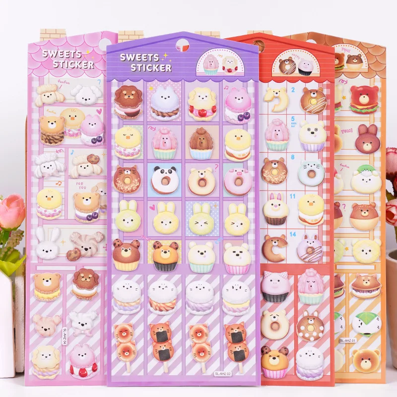New Dessert Food Bubble Sticker Bread Donut Cartoon Three-dimensional Bubble Sticker Children's Reward Sticker