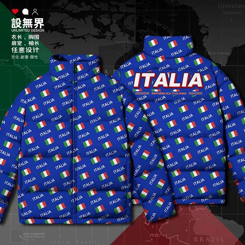 Italy Italia Italian ITA country flag White duck down Jackets Hooded Design new clothes Thick Man puffer Warm down coat Winter