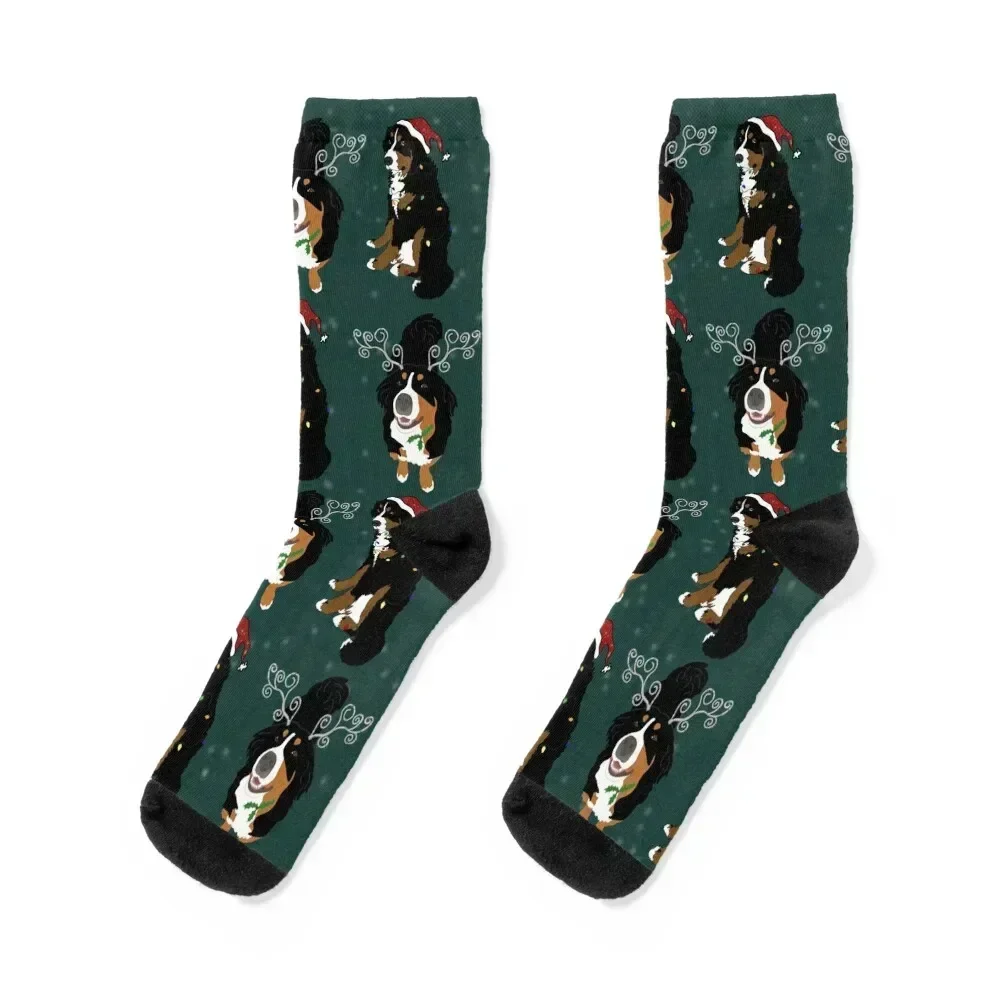 

Christmas Holiday Bernese Mountain Dog Pattern-Green Socks hip hop anti-slip kids Men's Socks For Men Women's