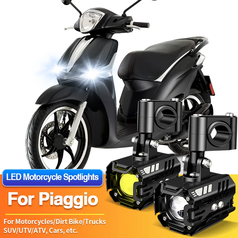 2PCS LED Motorcycles Headlight 2-Color Fog Light Spotlight Off Road for Piaggio MP3 350 Sport LT/1 Active Euro 5/1 FCW Active