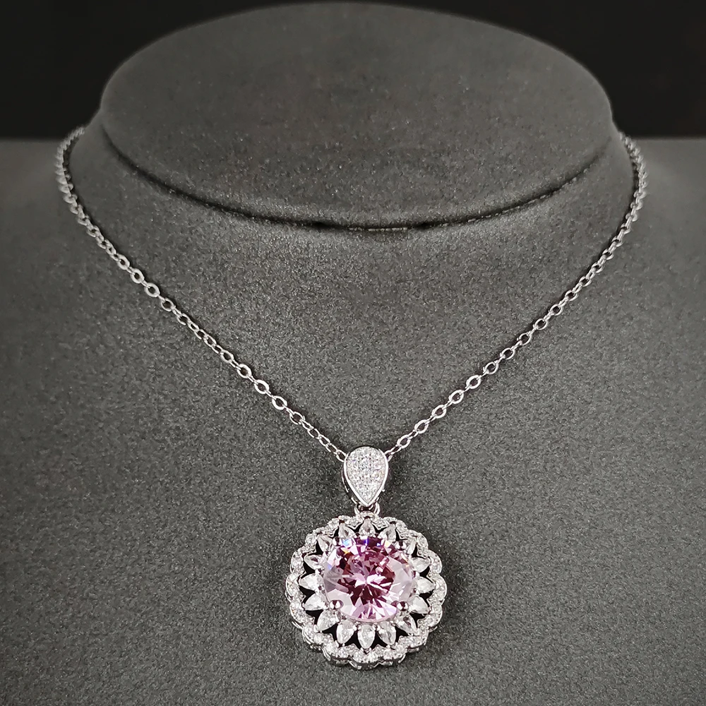 2023 New Luxury Halo Silver Color Pink on The Neck  Pendant Necklaces for Women Lady Anniversary Gift Jewelry Wholesale X8101