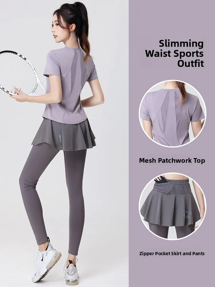 

Women's Tennis Sportswear Set Thin Fashionable Quick Dry Yoga Clothes Spring Running Fitness Student Uniform Short Sleeve rou...