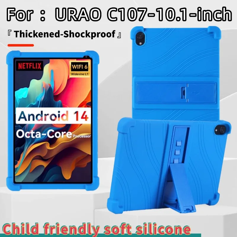 Case for Urao C107/Jeazans OC101/C107 Android 14 Tablet 10.1 Inch 2024, Kids Friendly Soft Silicone Stand Cover for HiGrace C107