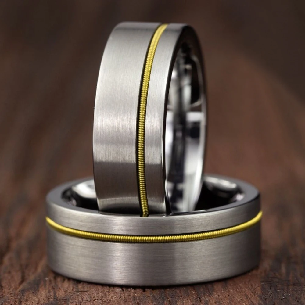 Fashion Silver Color Stainless Steel Rings for Men Guitar String Ring Brushed Finish Wedding Jewelry Musician Gift Accessories
