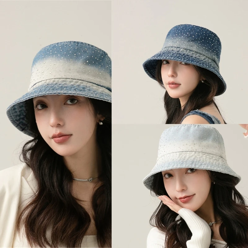 

Bucket Hat Rhinestones Studded Fisherman Hat for Trendsetter Teenagers Drop shipping