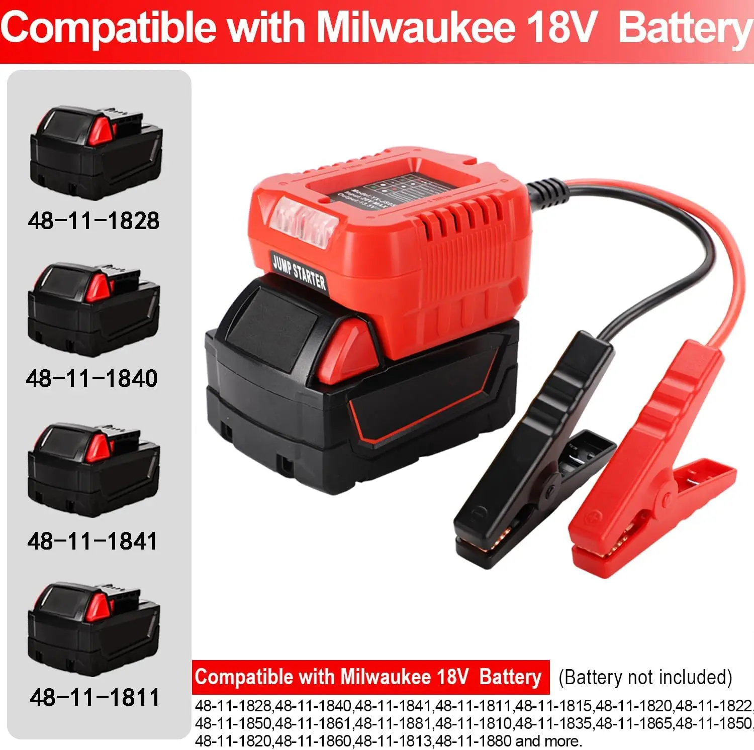 Arrancador de salto para baterías de 18 V: kit de cable de puente portátil de 11 AWG y 1,2 pies, arrancador de batería para automóvil (batería no incluida)