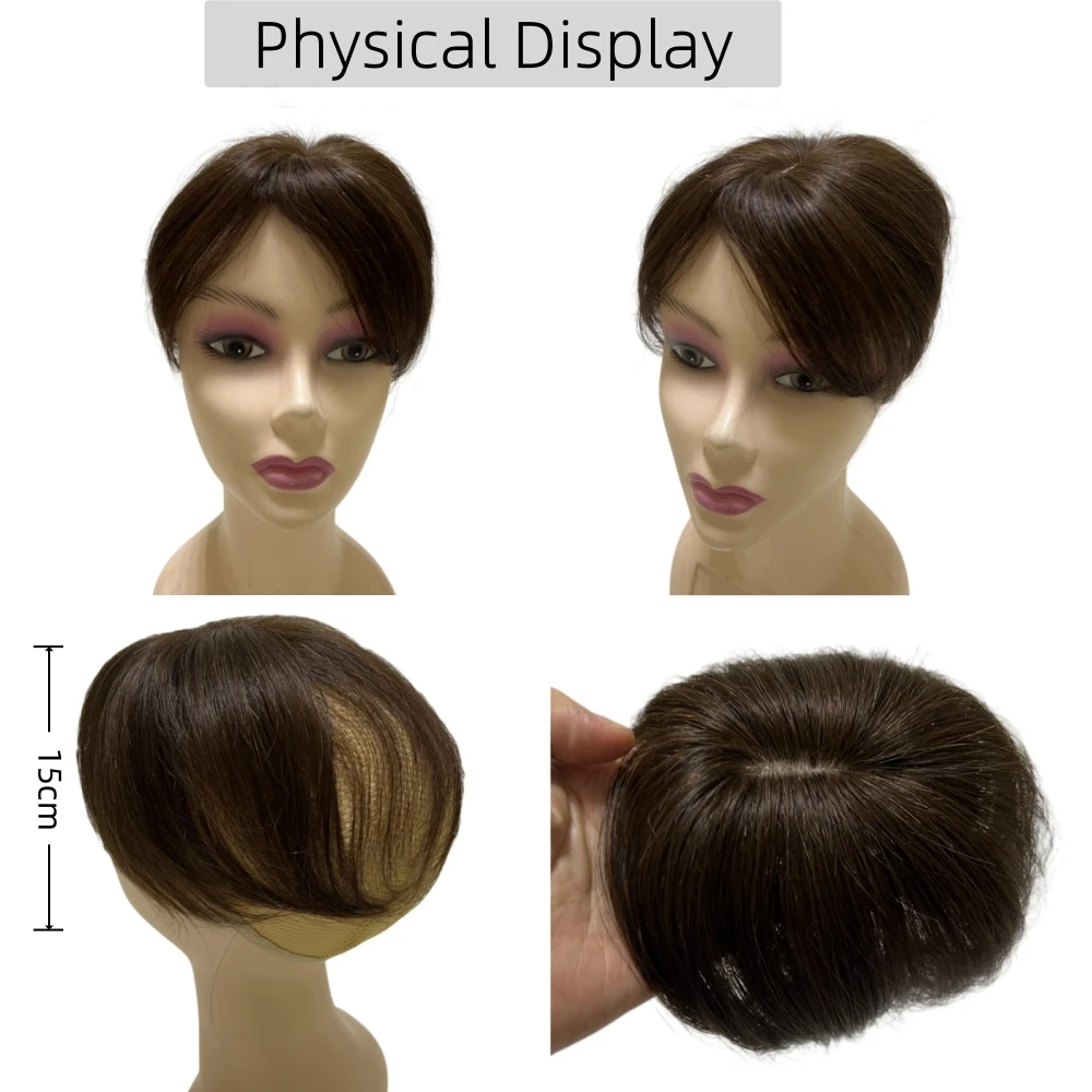 Topper per capelli corti da 15 cm per donne e uomini Piccoli toppers per capelli umani Clip-on posticci per diradare la linea di parti di capelli Facile da indossare