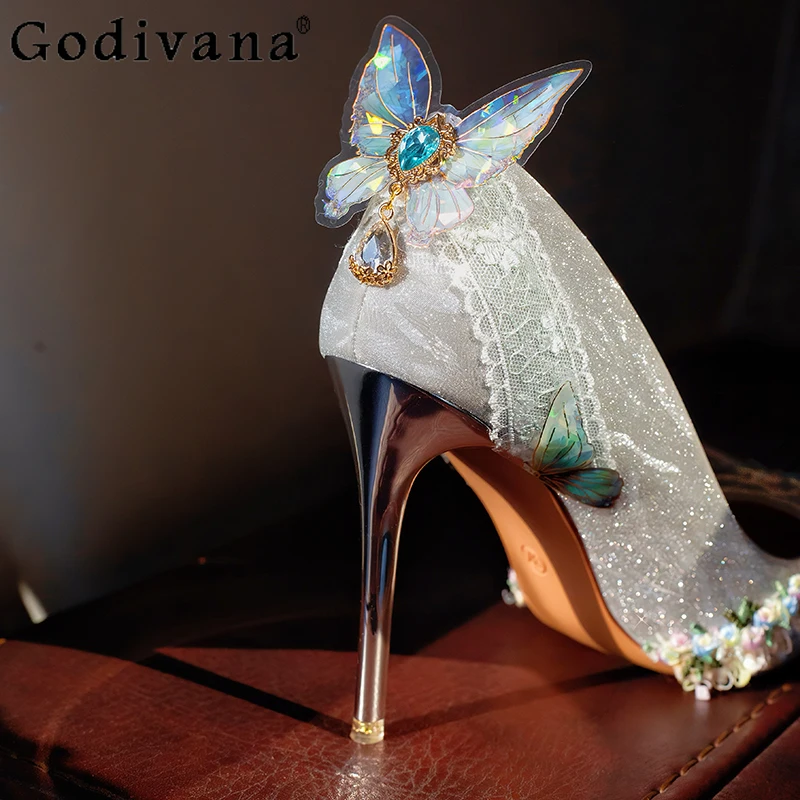 Farfalla Lolita Scarpe Lo fatte a mano Cerimonia per adulti Fine Flash Elf Scarpe da sposa Scarpe da sposa con fiori da donna Scarpe con tacco alto