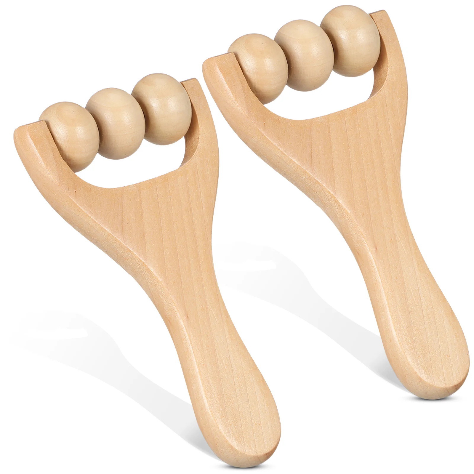 Strumento per massaggio in legno da 2 pezzi, design tradizionale cinese, liscio, rotondo, leggero, portatile per massaggi di tutto il corpo, massaggiatore in legno