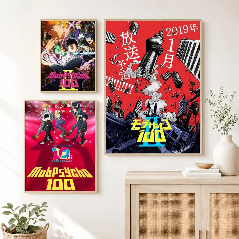 Classic Anime M-MobS P-PsychoS 100 Poster Self Adhesive Wall Art Decor for Bedroom Living Room Office Home Decor Gift