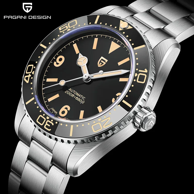 NEW PAGANI DESIGN Retro Diver Mens Watches Mechanical Automatic Watch Stainless  20Bar Waterproof Sapphire Sports Reloj Hombre