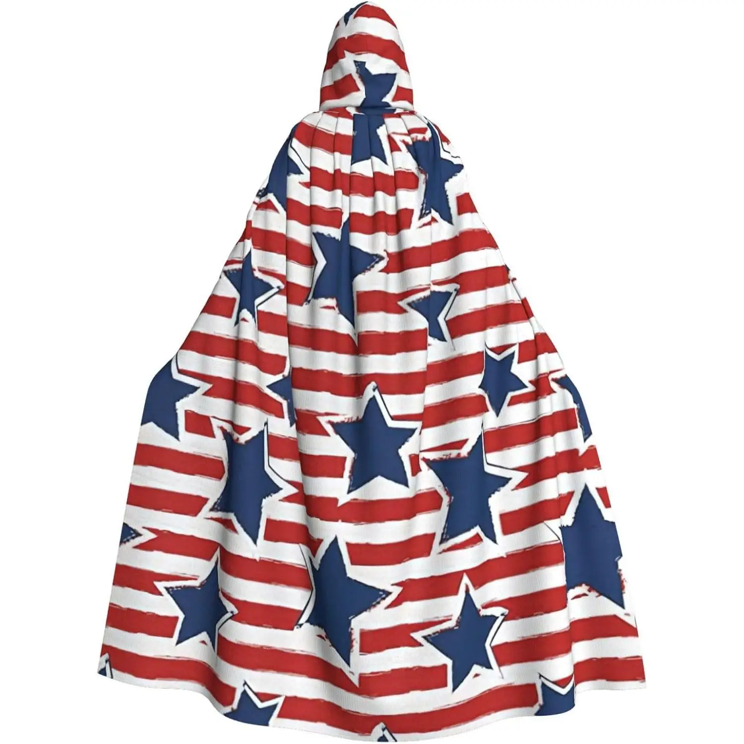 

Unisex robes capes Adult red white star stripe flag Print Hooded Cloak for Cosplay Halloween Carnival Costumes