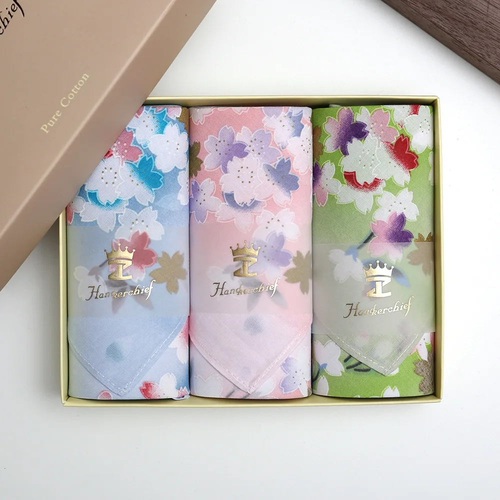 Gift Box Wedding Gift Souvenir 43cm Women's Pure Cotton Printed Handkerchief Cotton High-end Japanese Absorbent Wipe