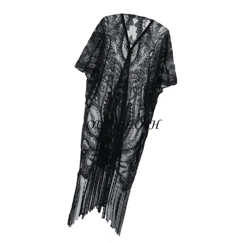 Tankini Cover up Long Pildels Cardigan châle bohème à franges plage décontractée Y1ac