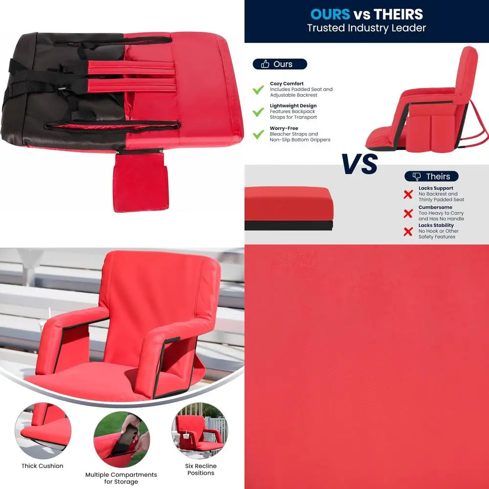 

Red Padded Stadium Seats with Backpack Straps, 265 lbs Capacity, Set of 2
