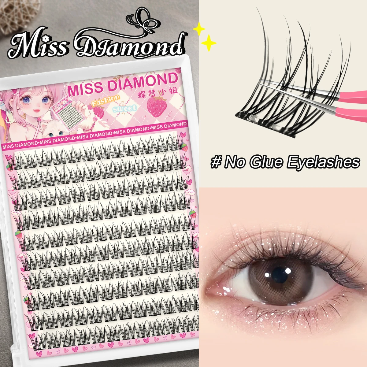 Easy-To-Adhesive False Eyelashes Set, Thick Cartoon Style with Natural Appearance, Suitable for Beginners, Thick and Fluffy, Rea image 2