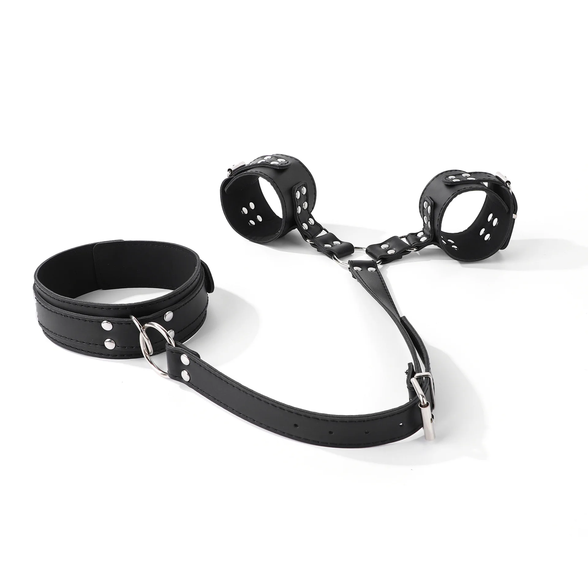 Adjustable Leather Handcuff & Collar Bondage Set  Back-Bound Restraint, BDSM Training Toy, Adult Sex Toy & Adult Game