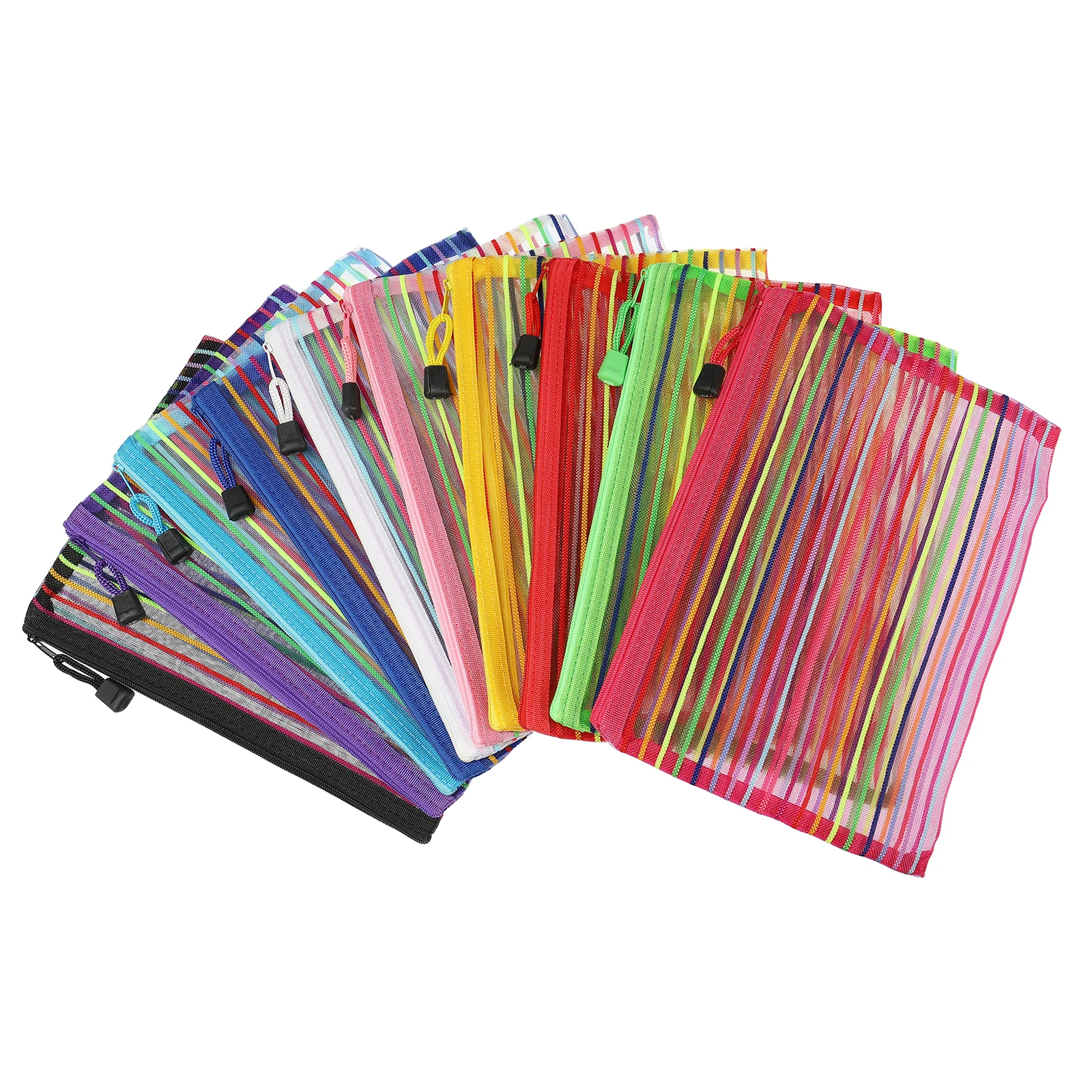 6Pcs A5/B6 Mesh Zipper Pouch Rainbow Color File Bags Colorful Nylon Mesh Document Bag Multipurpose Travel Bags File Organizer