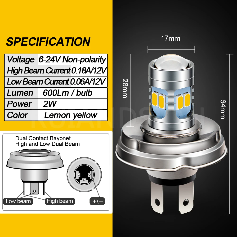 P45T LED Headlight LED 6V 12V 24V Motorcycle UTV Agrimotor Light White Yellow 6000K 2700K 600LM H4 Bulb Dual Color No Polarity
