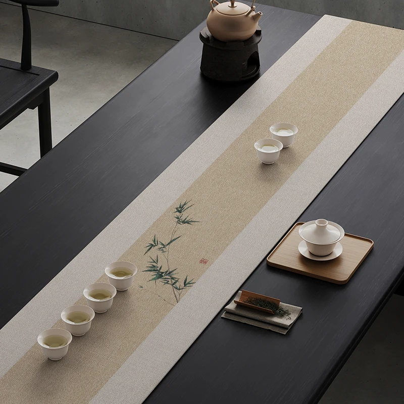 New Chinese tea banquet zen table flag fabric table mat waterproof tea tablecloth tea table long strip light luxury high-end