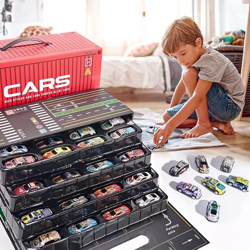 New 48pcs Alloy Car Model Simulated Finale Alloy Inertia Pull Back Mini Car Toy Boy Engineering Car Set Toy Birthday Gift