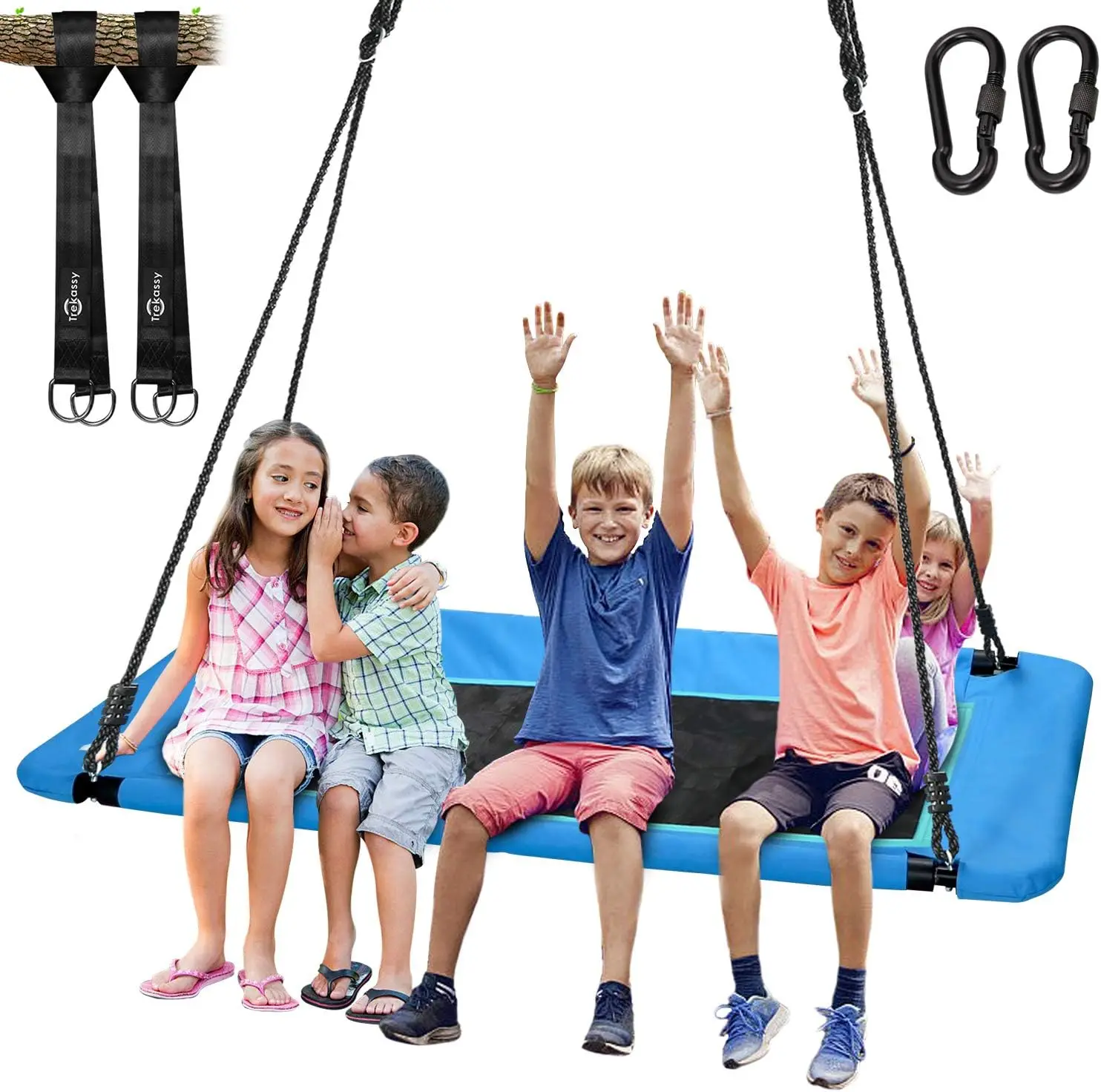 

Extra Large Rectangle Tree Swing, Heavy Duty 700lb Capacity, Waterproof Platform with Installation Kit & Straps (Blue)