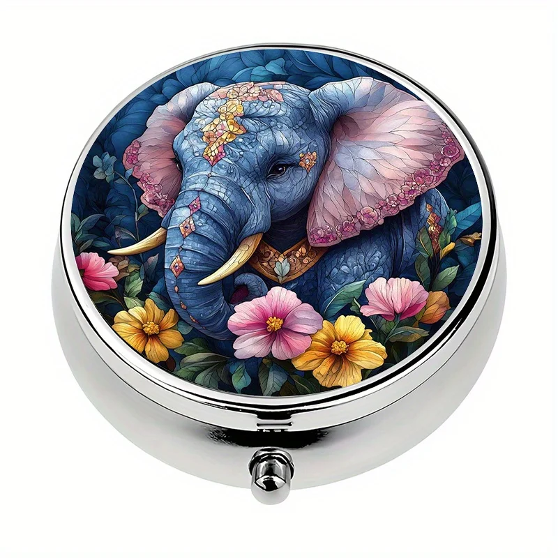 Single pack, 3-compartment elephant-shaped decorative box, for personal medicine storage or as a wallet, unique, flat print