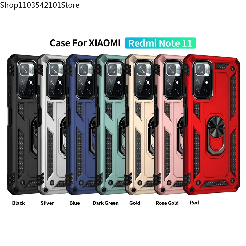 Shockproof Armor Bumper Metal Ring Case For Xiaomi Redmi Note 13 12 10 11 9 Pro Max 11S 11T 10T 9T 10C 9S 10S Plus 4G 5G Cover