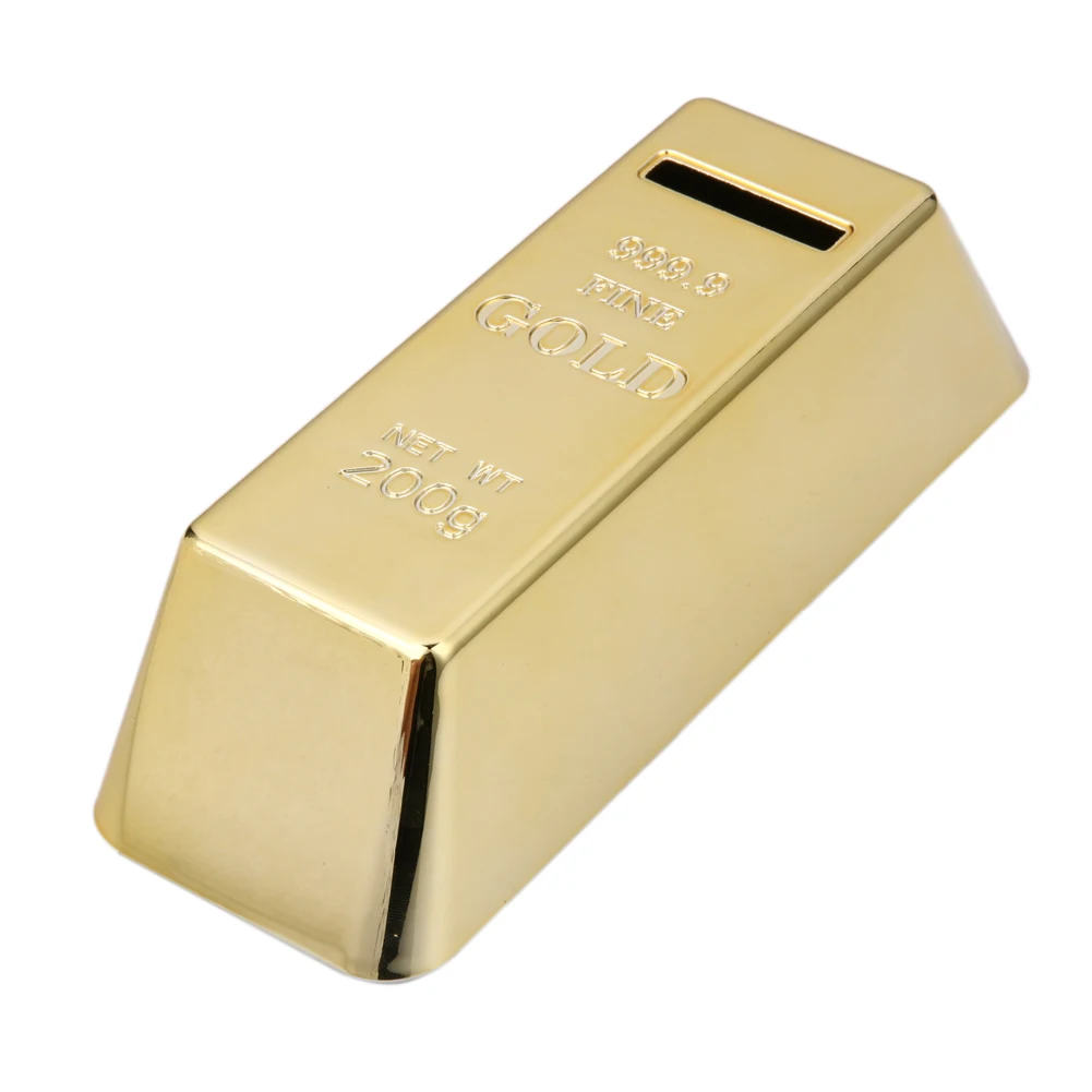 Gold Bullion Bar Piggy Bank Simulation Saving Money Box Creative Novelty صغير الحجم محمول للأطفال هدايا عيد ميلاد الأطفال