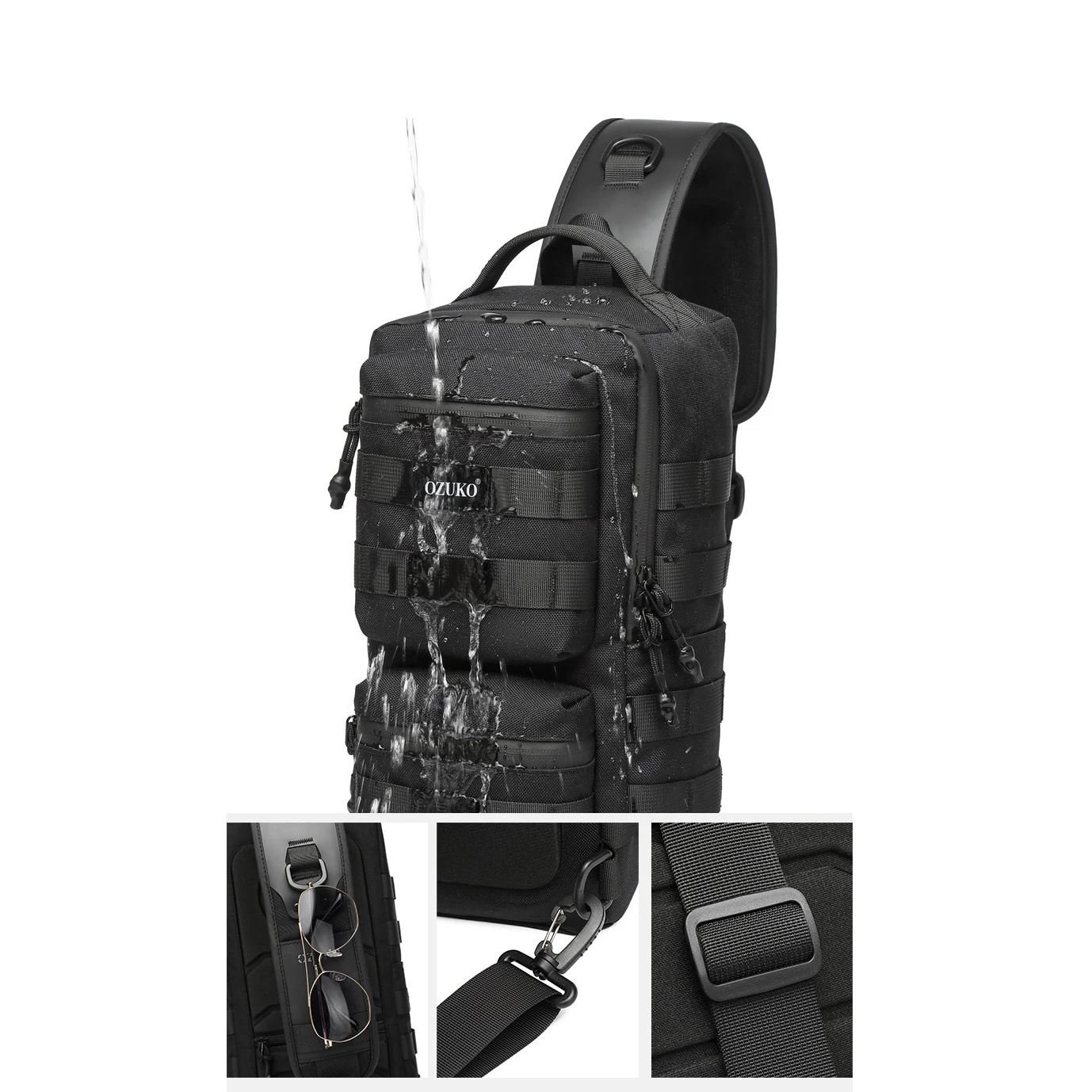 OZUKO Outdoor Chest Bag Waterproof Large Capacity Men's Crossbody Bag Functional Multifunctional Sports Tactical Shoulder Bag