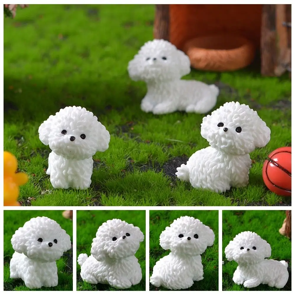 Dog Figurines Waterproof Cute White Dog Statue Cartoon Realistic Resin Dog Statue Resin Handmade Cartoon Dog Ornaments Garden