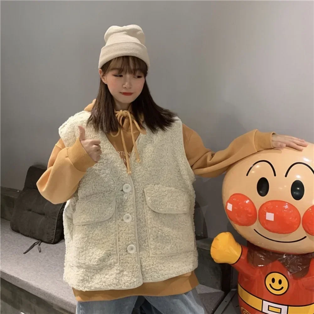 

Women's Vests Lamb Plush Lightweight Padded Lady Giletes Loose Trend 2024 Pretty Demi-season Clothes Fashion Korean Style Cold