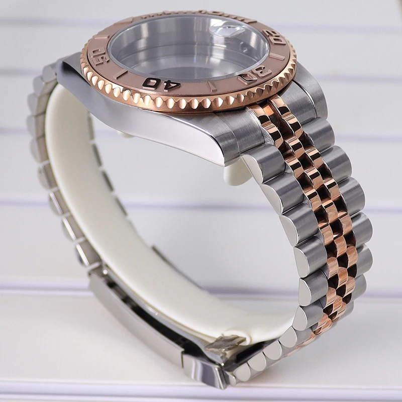 40mm Uhrengehäuse Roségold Fünf-Perlen-Armband Saphirglas für Seiko NH35 NH36 ETA2824 8215 28, 5mm Zifferblatt, 120-Klick-Lünette YACHT MASTER – Detail 4