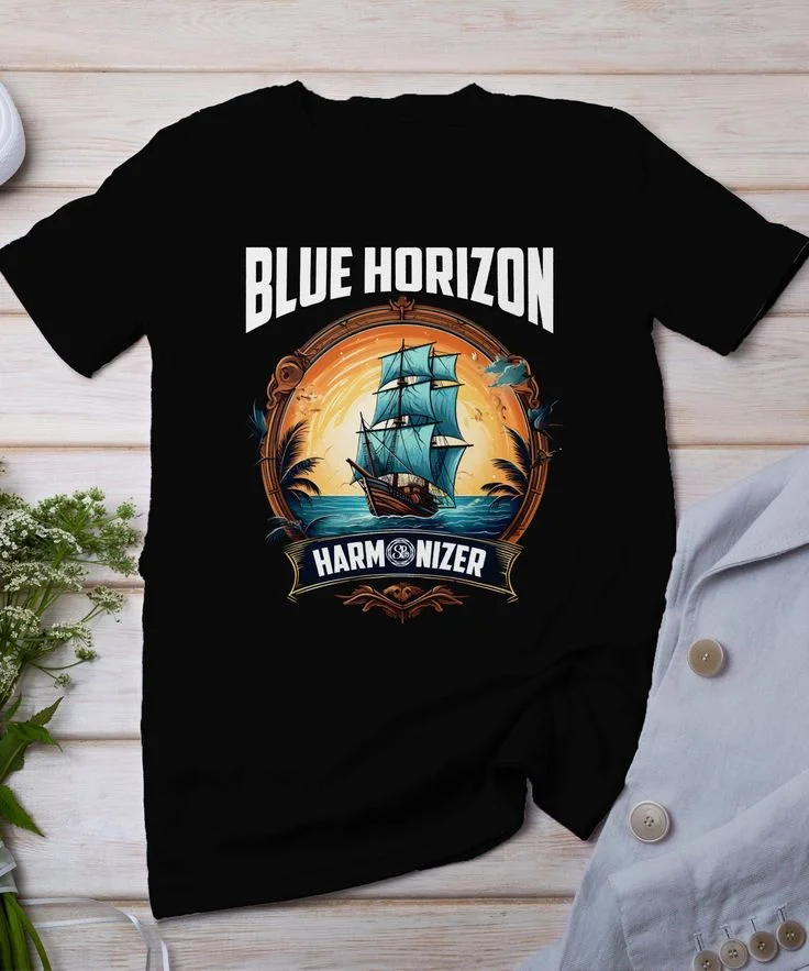 Vintage Ocean Sailboat Graphic T Shirt Men Blue Horizon Harmonizer Sea Adventure Tee Present Harajuku Y2k Top