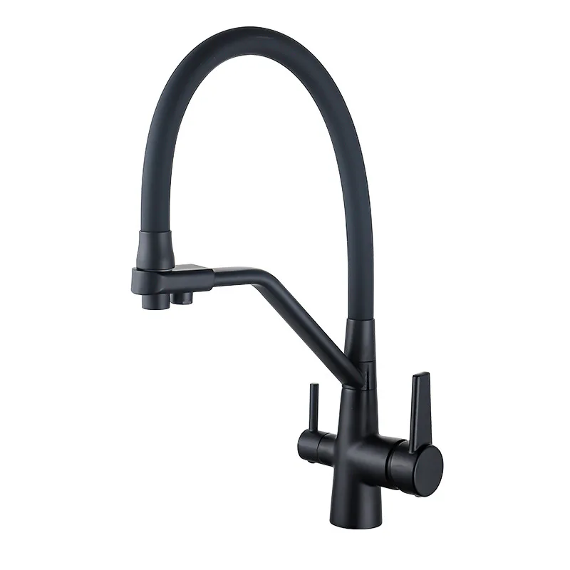 

All-copper kitchen faucet three-in-one hot and cold vegetable washing basin sink rotating household light luxury